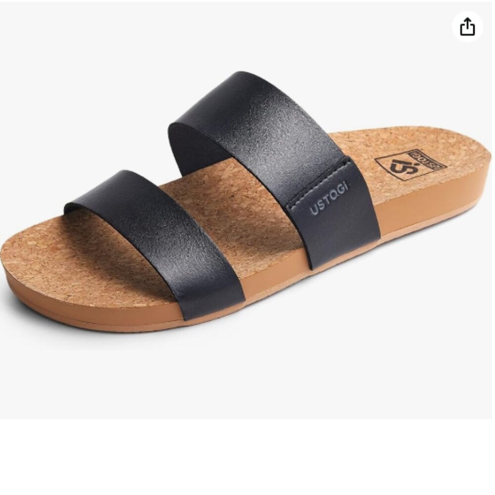 Ustogi - Womens Arch Support Beach Slides, size 7 US womens, color black.
